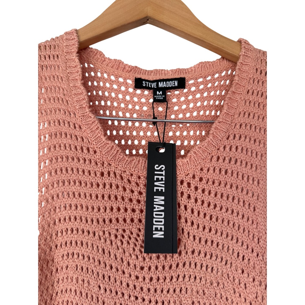 Steve Madden Crochet Mini Dress Coral Peach Sleeveless Lined Size M NEW - Picture 5 of 6